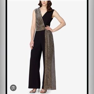 Tahari Arthur S Levine Black Gold Metallic Formal Jumpsuit Size 16